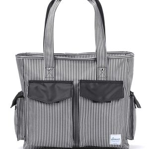 JEREVER Teacher Utility Tote Bag with Multiple Pocket Canvas Stripes Handbag
